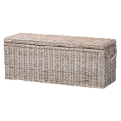 bali & pari Clarette Whitewashed Rattan Storage Bench - Handwoven Wicker Storage Trunk with Lift-Top Lid, Boho Coastal Seating for Living Room, Bedroom, or Entryway